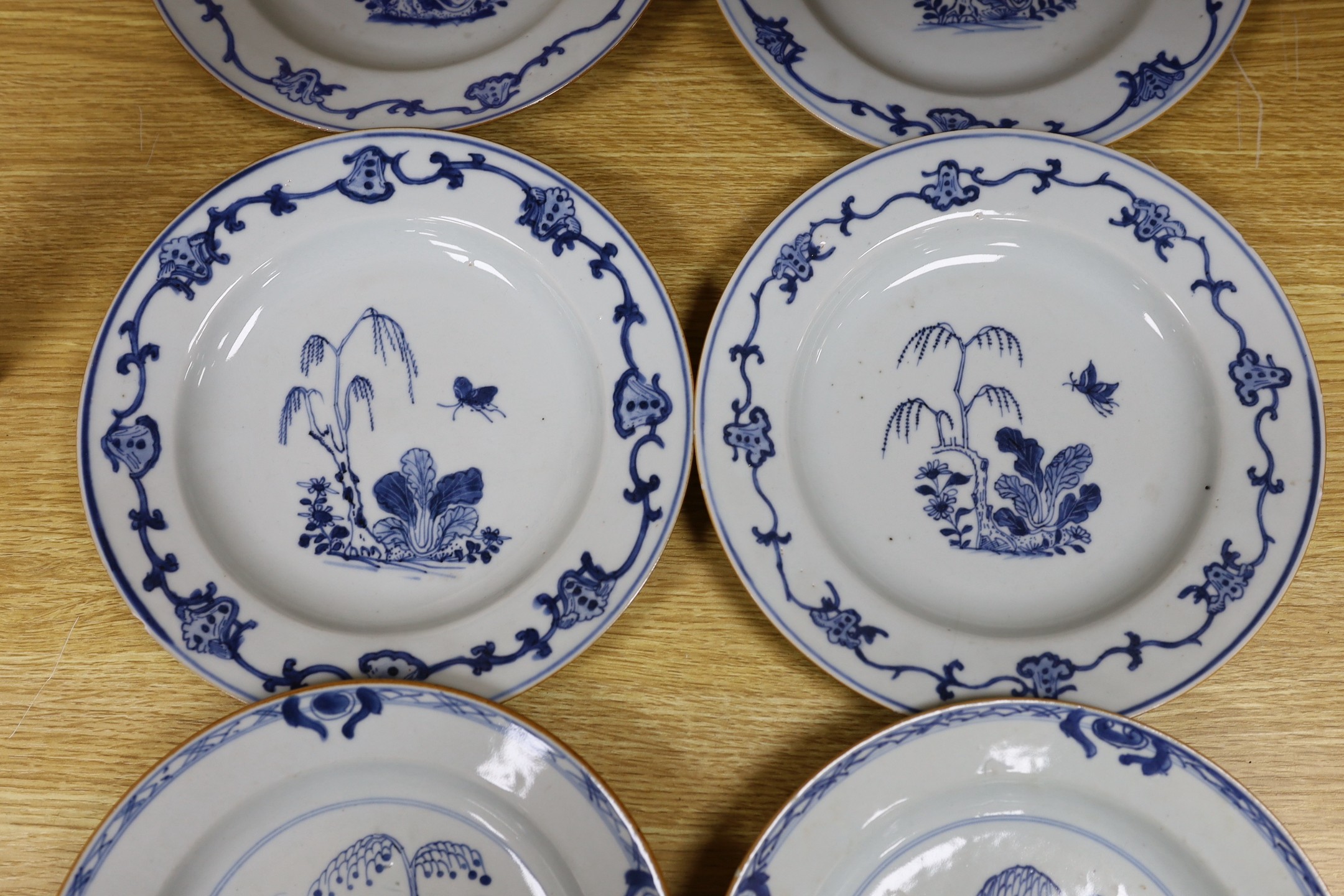 A set of four 18th century Chinese export blue and white plates, and a similar pair of plates (6), set of four 23 cms diameter